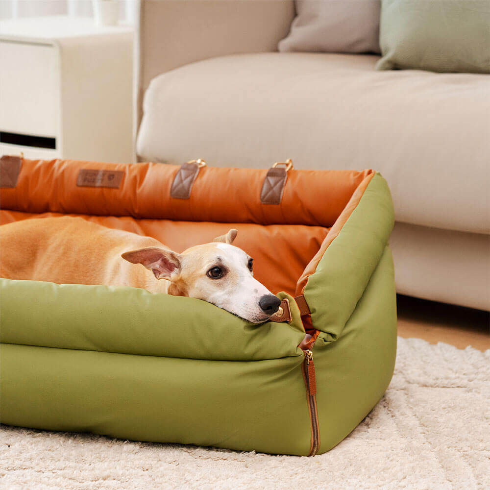 Cama elevadora grande de lujo con asiento de coche para perros de piel sintética - Urban Voyager