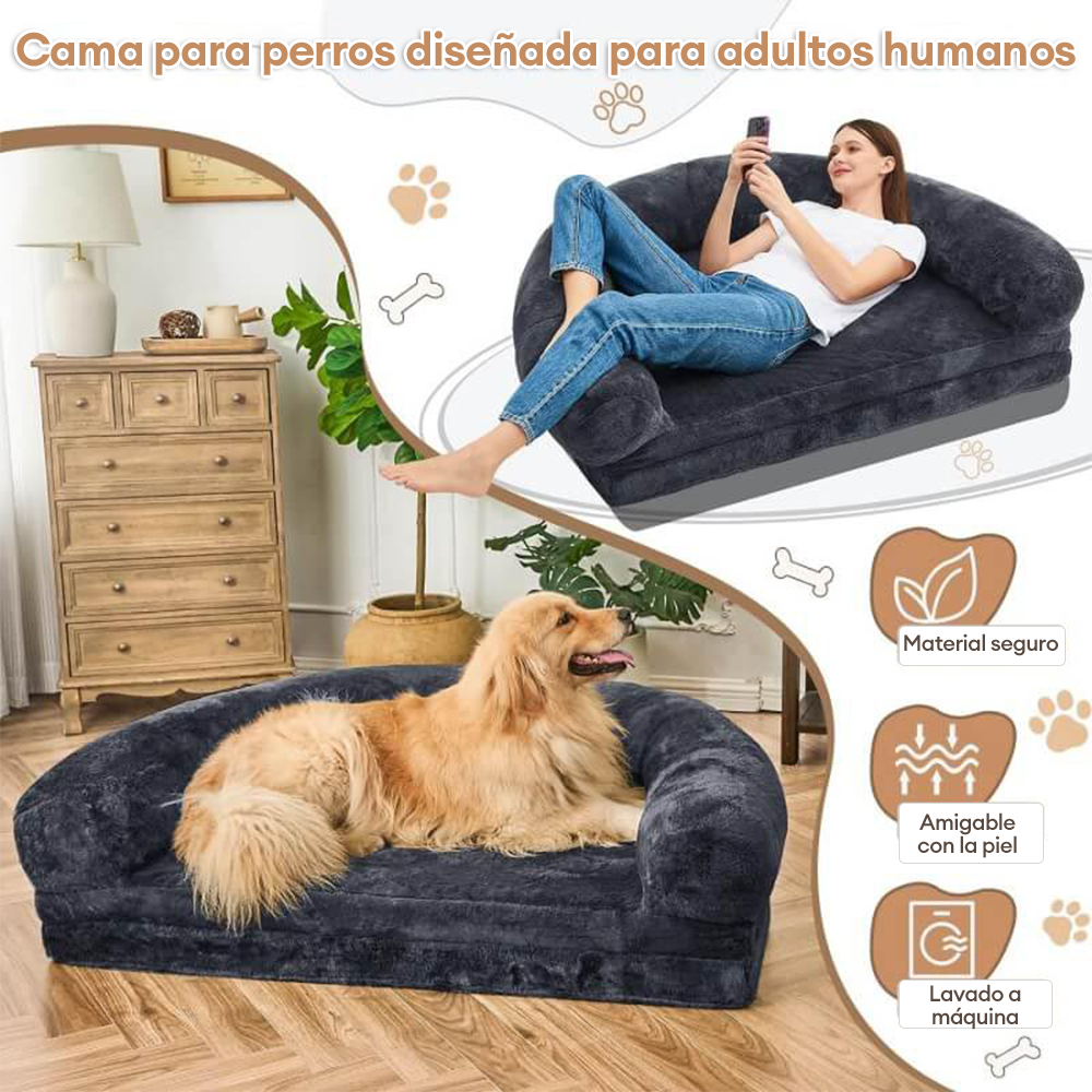 Cama grande y elegante de felpa para perros, cama plegable para perros y humanos