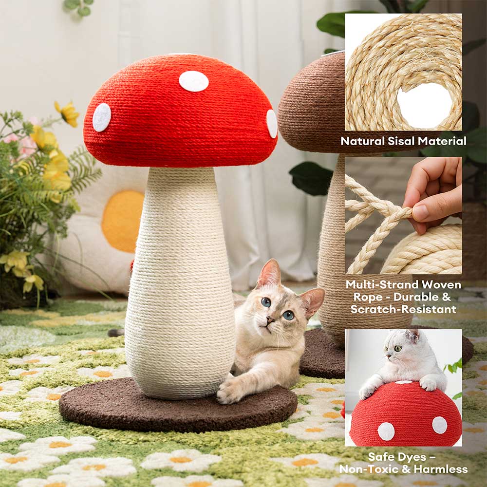 Poste de rasguño de sisal natural en forma de hongo para gatos grandes