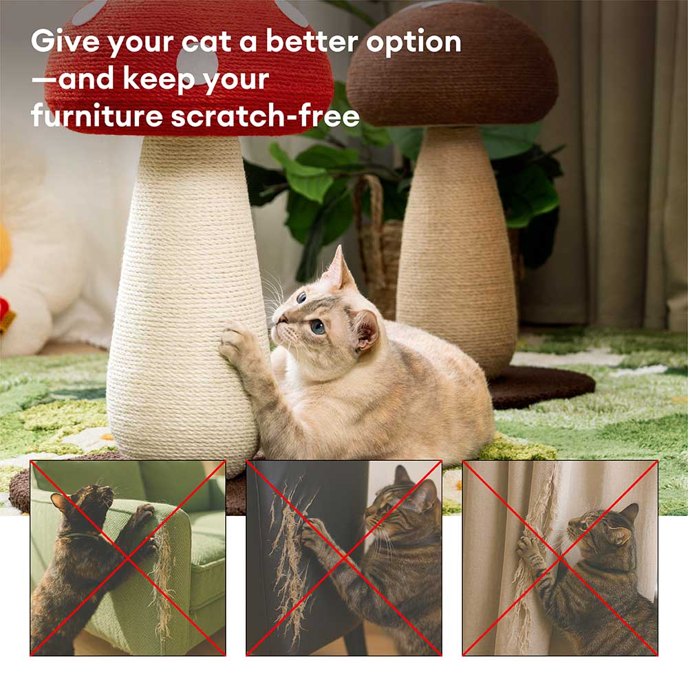 Poste de rasguño de sisal natural en forma de hongo para gatos grandes