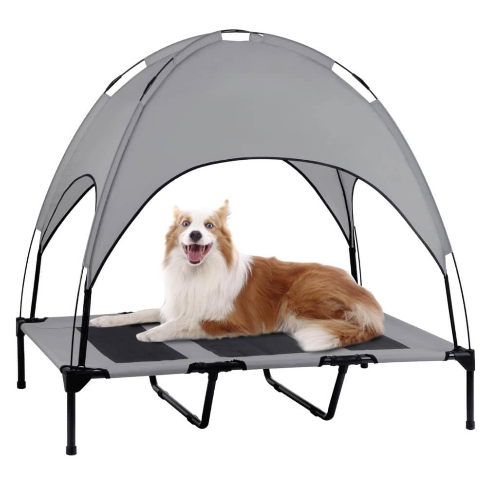 Cama elevada para perros con dosel, impermeable, portátil, transpirable y para exteriores