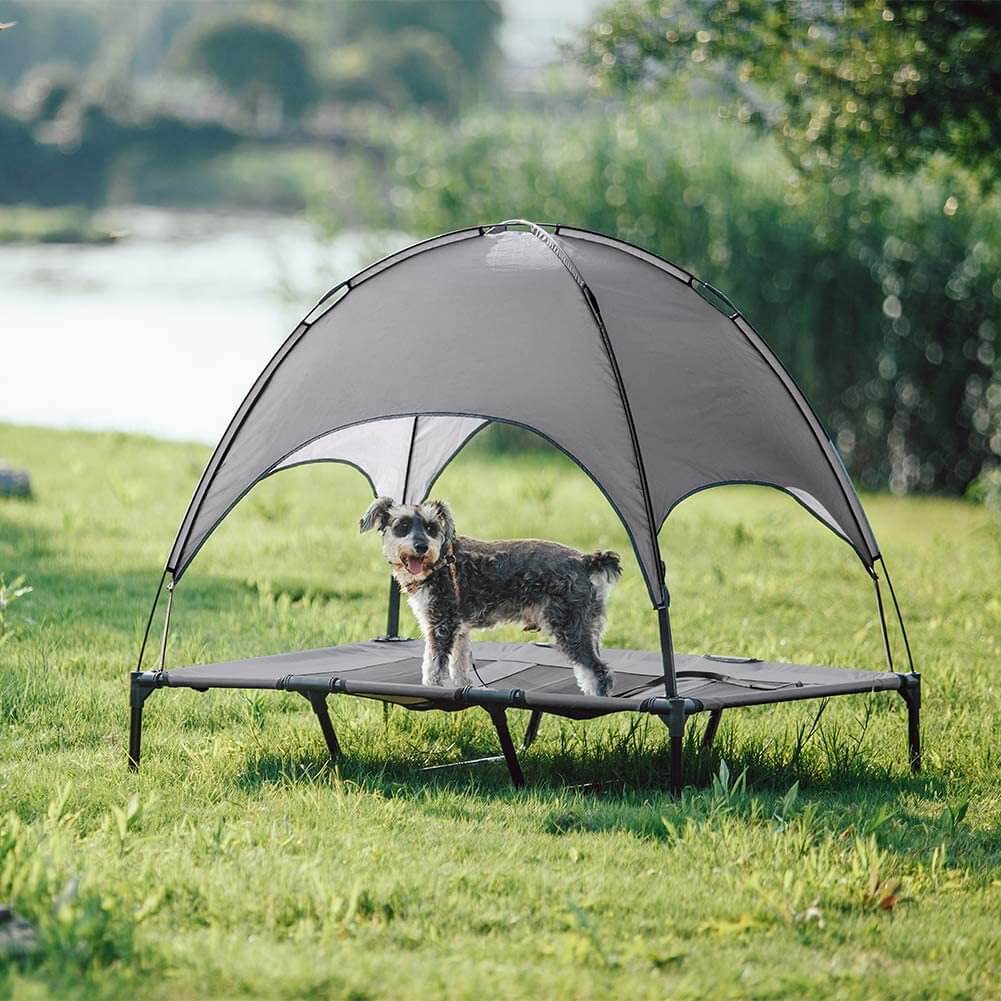 Cama elevada para perros con dosel, impermeable, portátil, transpirable y para exteriores