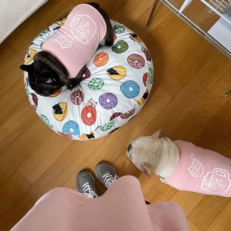 Conjunto de camisetas y chaleco para cachorros de color rosa a juego para perro y dueño