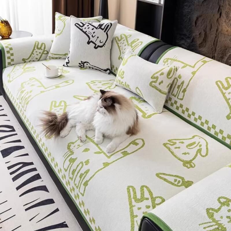 Funda de sofá de tela chenille para protección contra rasguños de gatos juguetones