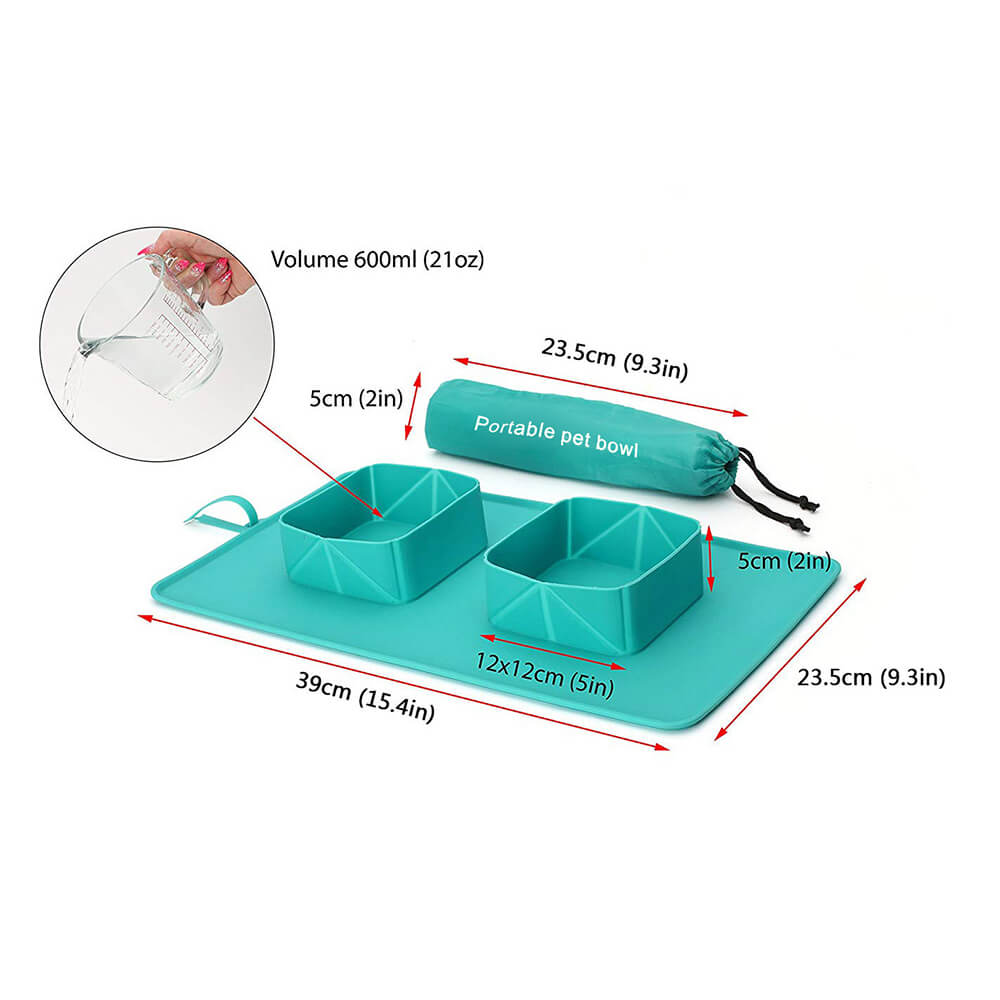 Cuenco doble plegable de silicona portátil para perros