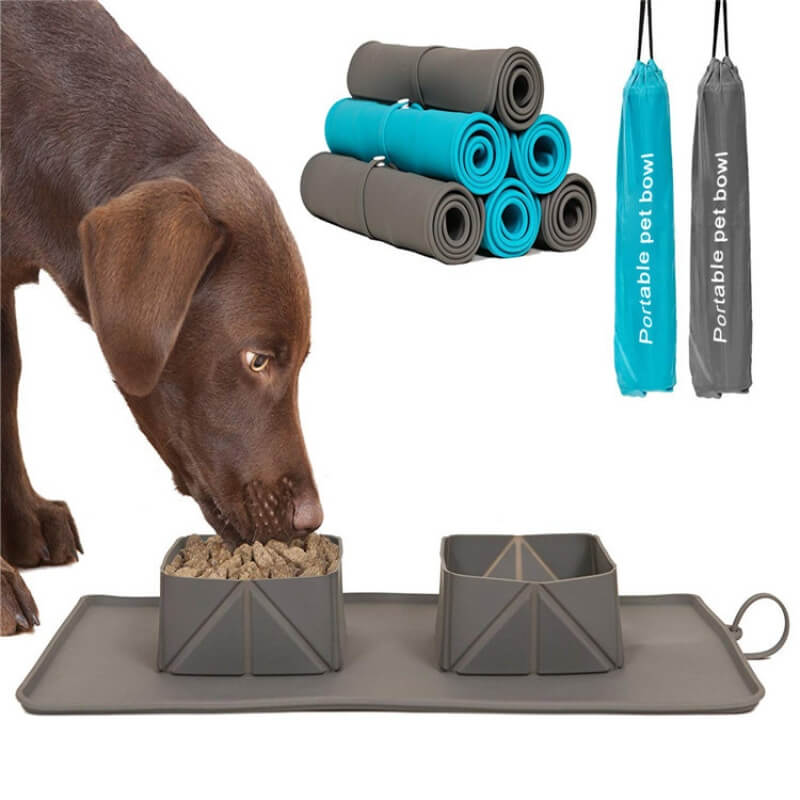 Cuenco doble plegable de silicona portátil para perros