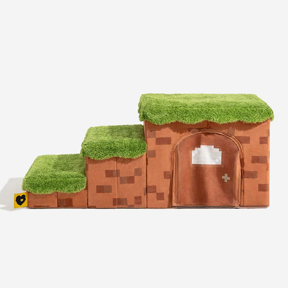 Escalera de mascotas plegable hecha a mano de píxeles retro con almacenamiento - Blocky PawGame