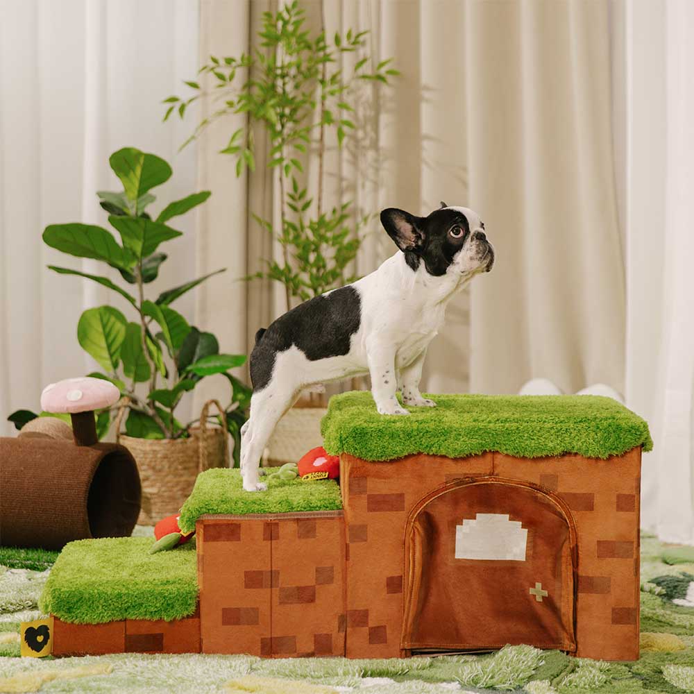 Escalera de mascotas plegable hecha a mano de píxeles retro con almacenamiento - Blocky PawGame
