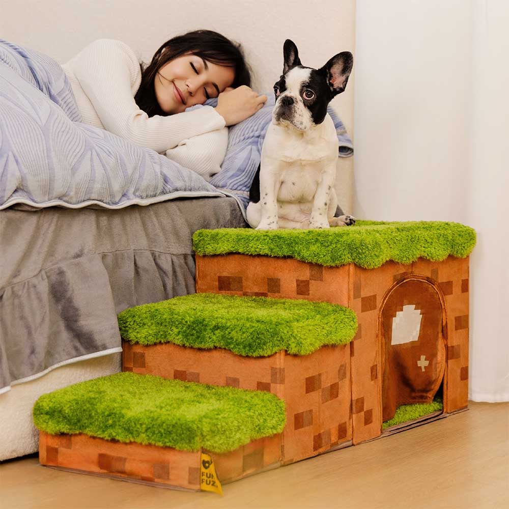 Escalera de mascotas plegable hecha a mano de píxeles retro con almacenamiento - Blocky PawGame