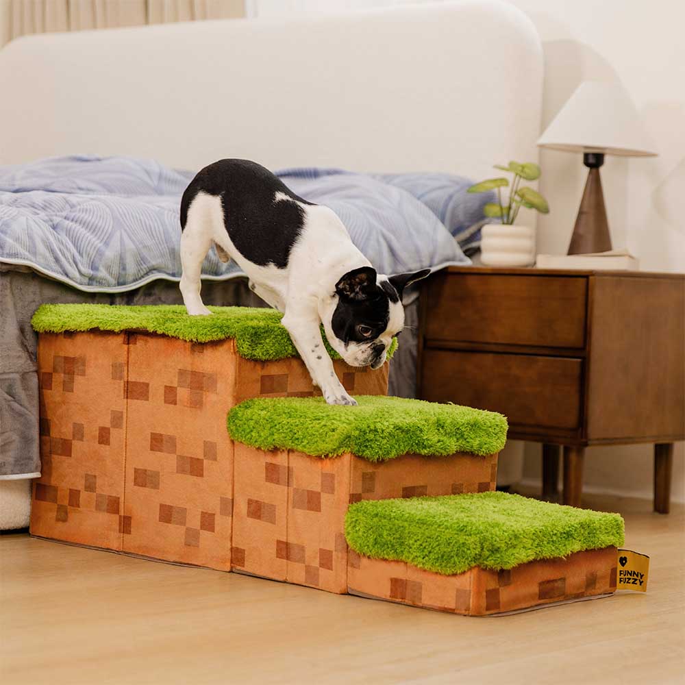 Escalera de mascotas plegable hecha a mano de píxeles retro con almacenamiento - Blocky PawGame