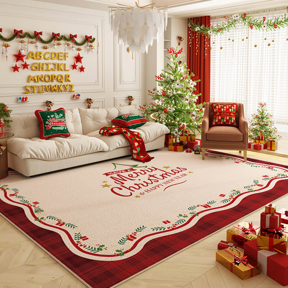 Alfombra decorativa antideslizante multiusos para el hogar de gran superficie con diseño de Feliz Navidad