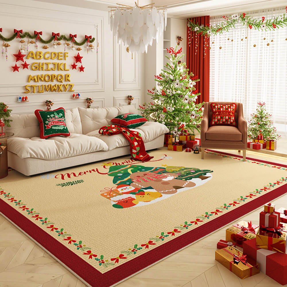 Alfombra decorativa antideslizante multiusos para el hogar de gran superficie con diseño de Feliz Navidad