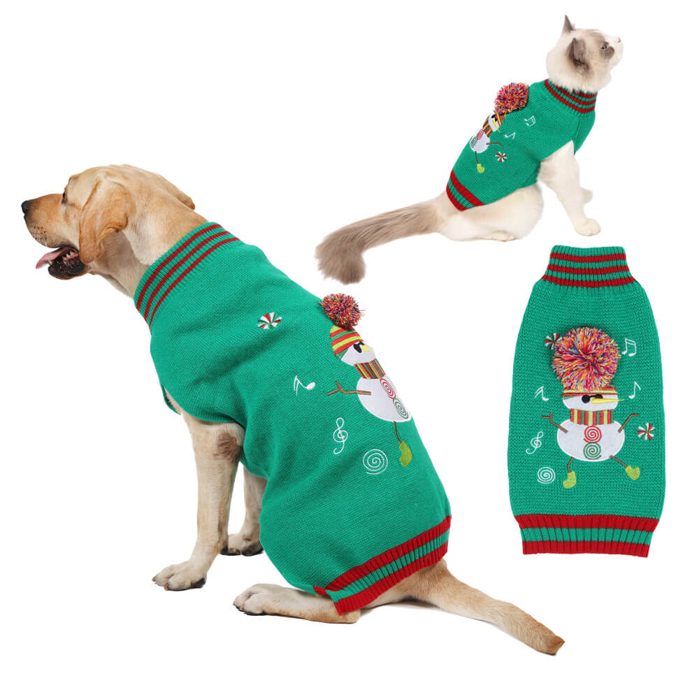 Suéter de punto cálido de cuello alto con diseño de reno navideño para perro