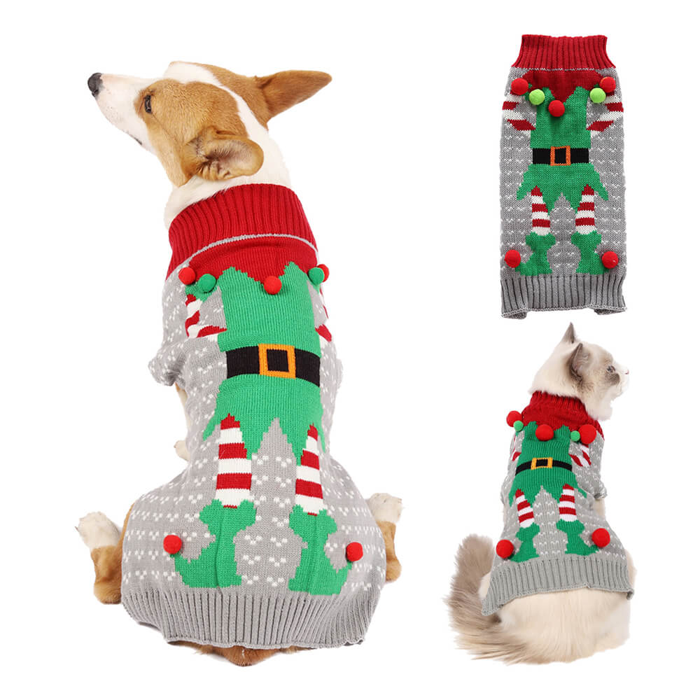 Suéter de punto cálido de cuello alto con diseño de reno navideño para perro