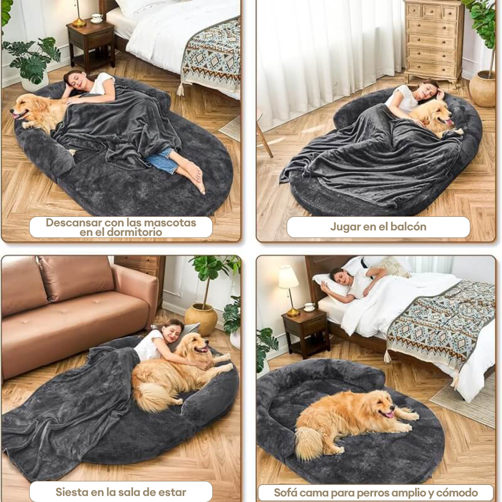 Cama grande y elegante de felpa para perros, cama plegable para perros y humanos