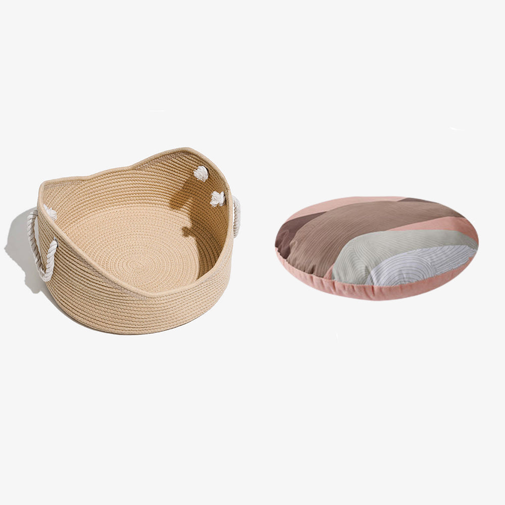 Cama para gatos de mimbre para mascotas, cuna hecha a mano duradera de paja