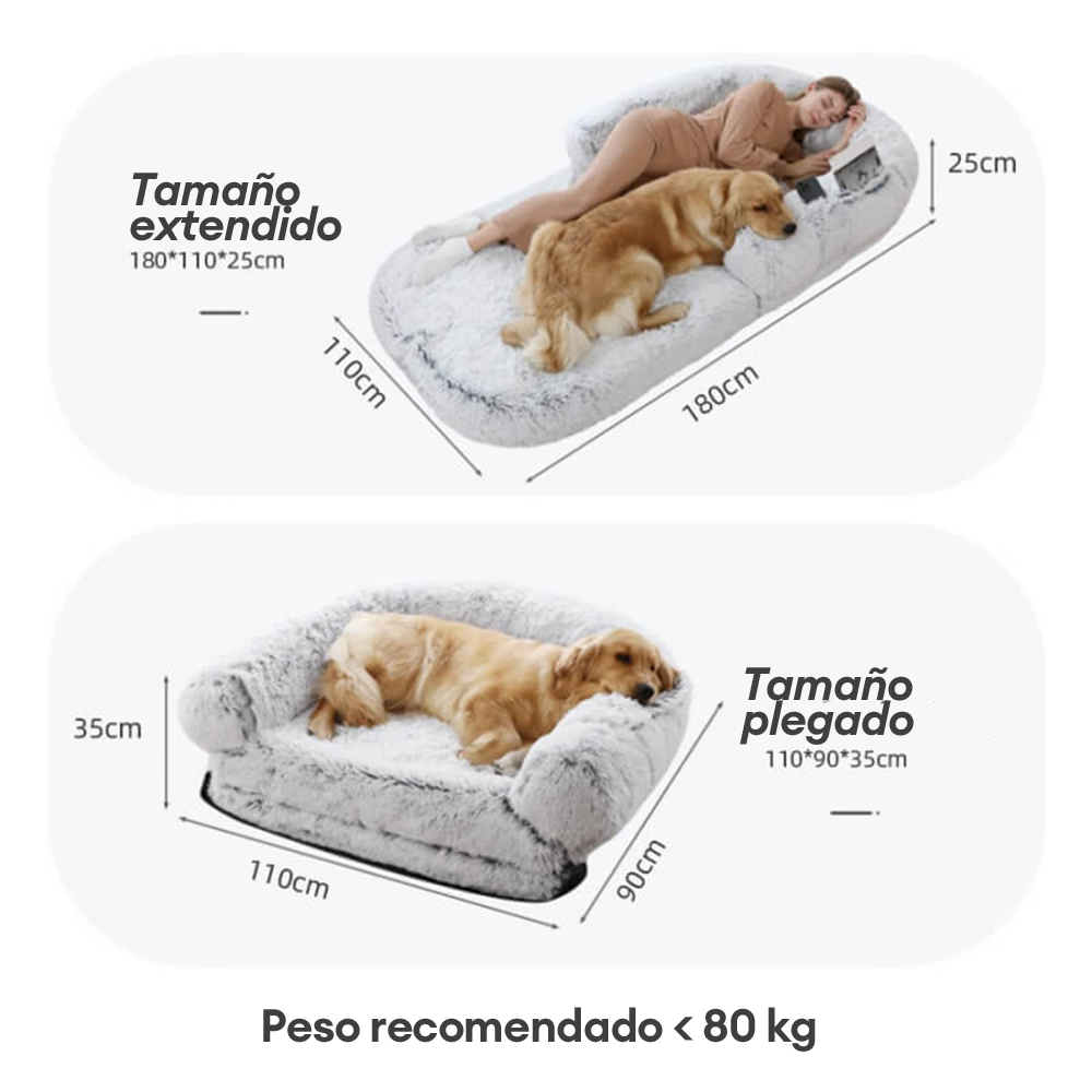 Cama grande y elegante de felpa para perros, cama plegable para perros y humanos