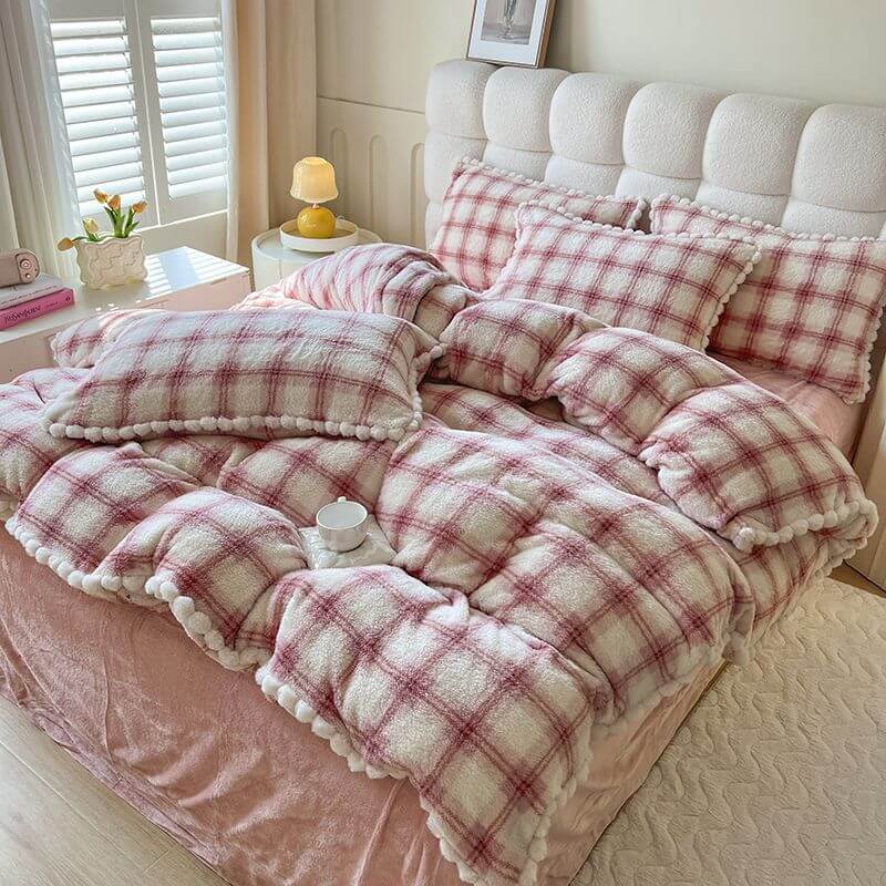 Juego de cama de lana suave y suave a cuadros modernos