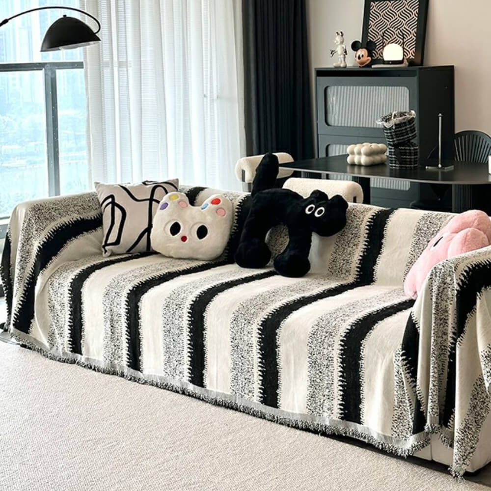 Funda de sofá de protección de sofá transpirable de chenilla a rayas de moda