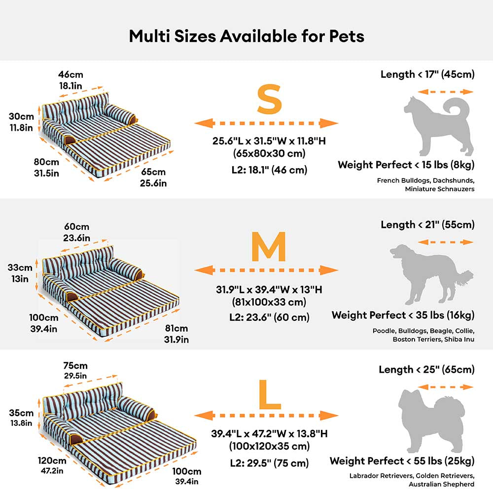 Sofá cama plegable para perros con diseño moderno, repelente al agua y con rayas - Sunny Siesta