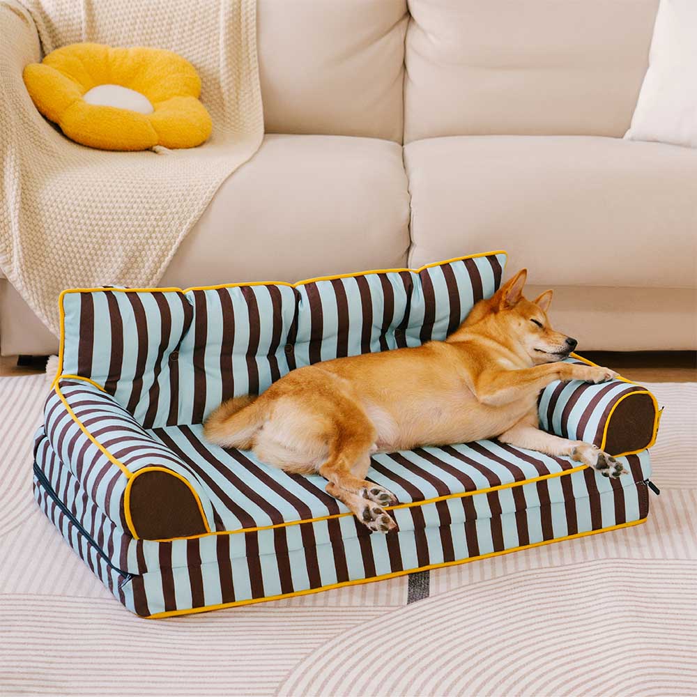 Sofá cama plegable para perros con diseño moderno, repelente al agua y con rayas - Sunny Siesta