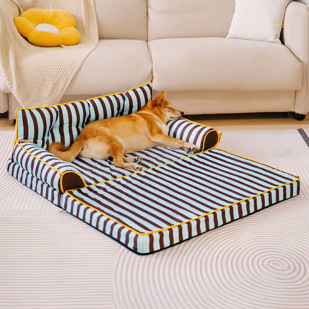 Sofá cama plegable para perros con diseño moderno, repelente al agua y con rayas - Sunny Siesta