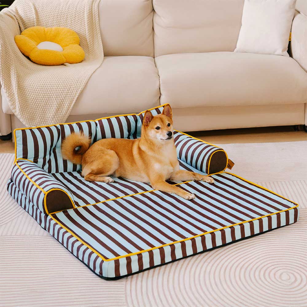 Sofá cama plegable para perros con diseño moderno, repelente al agua y con rayas - Sunny Siesta