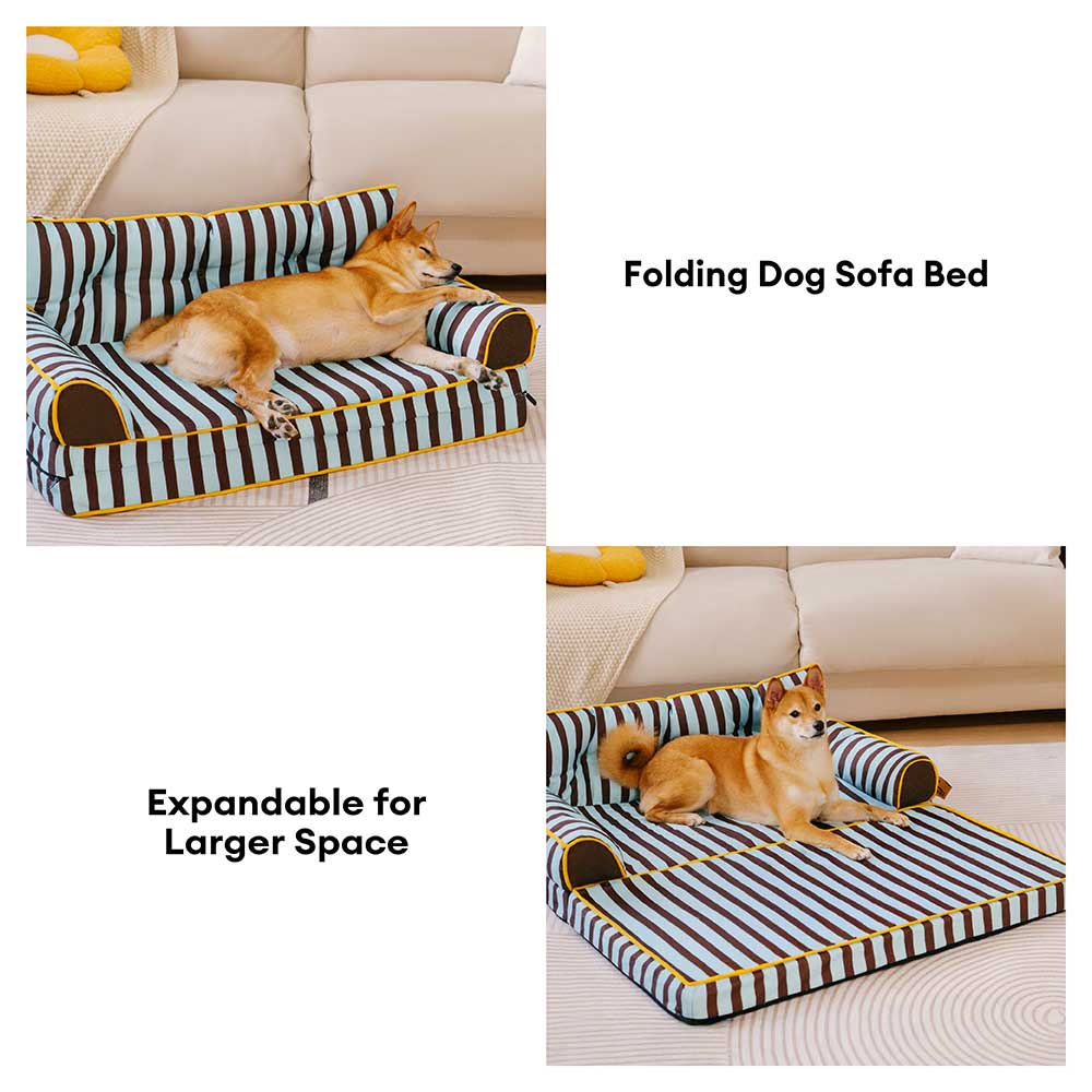 Sofá cama plegable para perros con diseño moderno, repelente al agua y con rayas - Sunny Siesta