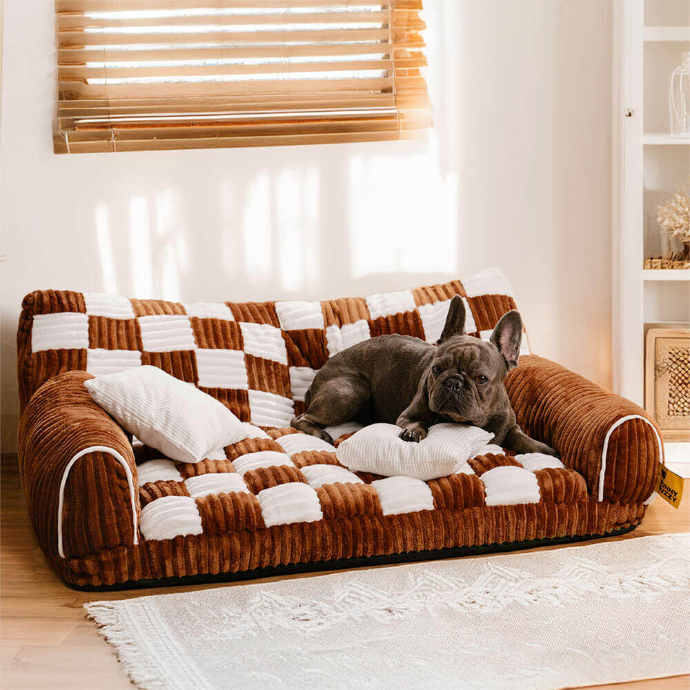 Sofá cama para perros extra grande con soporte ortopédico de tablero de ajedrez vintage - Sofá King