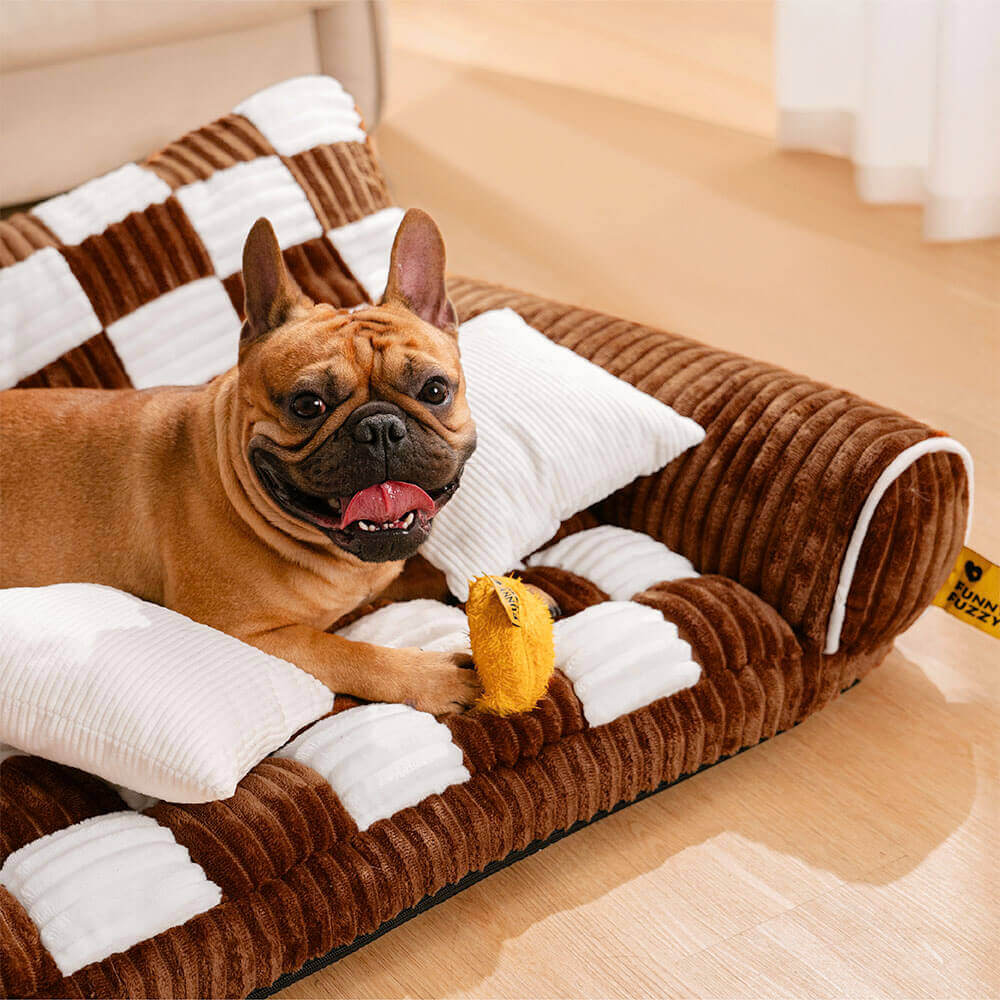 Sofá cama para perros extra grande con soporte ortopédico de tablero de ajedrez vintage - Sofá King