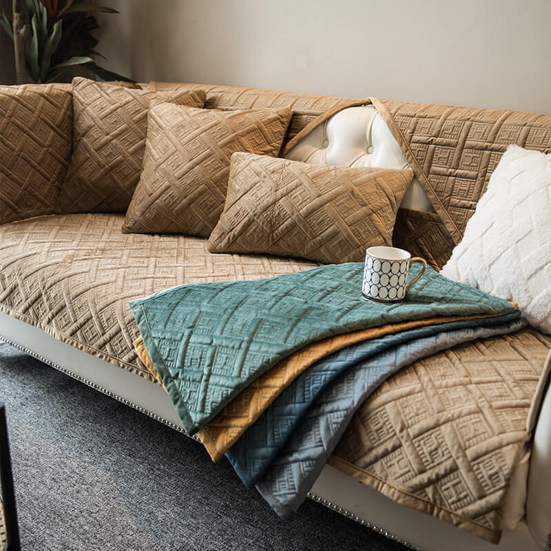 Funda de sofá vintage de terciopelo acolchado oscuro resistente a los arañazos