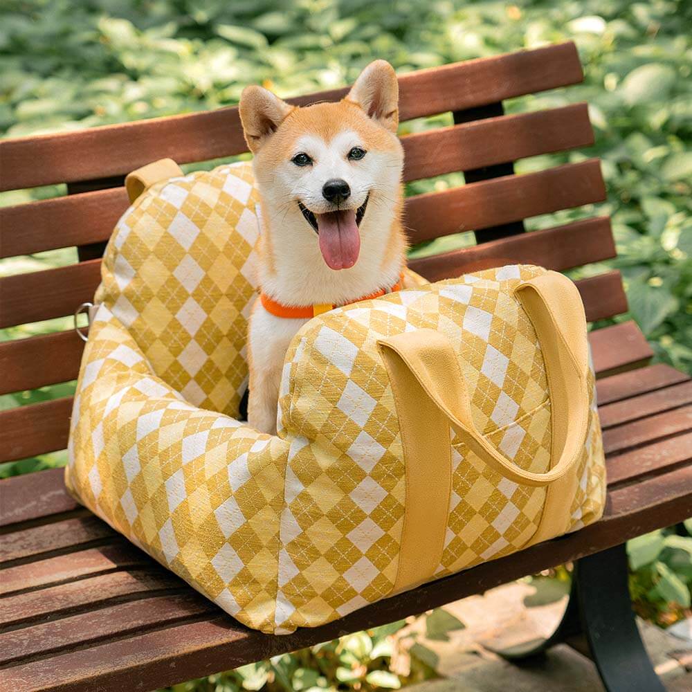 Cama para asiento de coche para perro con diseño de tablero de ajedrez y corazón vintage