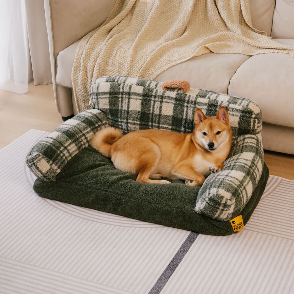 Sofá cama vintage a cuadros lavable y relajante para perros y gatos