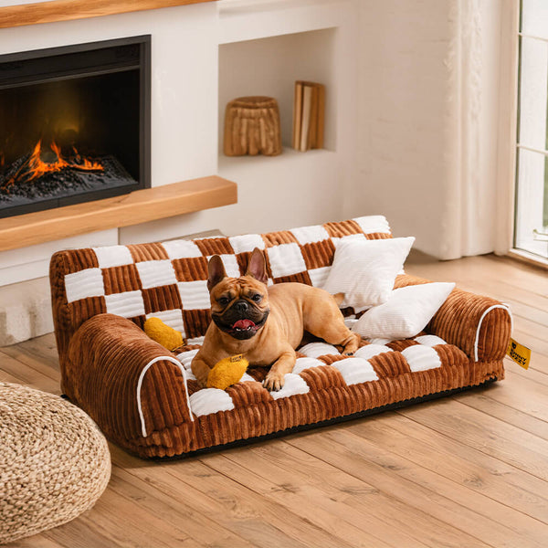 Soporte ortopédico de tablero de ajedrez vintage cama de sofá de perros extra grande - sofá King's