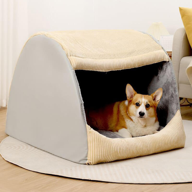 Cama para Perros Grande Semicerrada y Desmontable de Franela Cálida