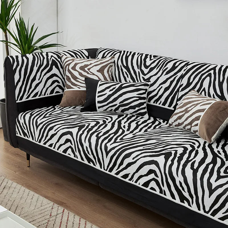 Cubierta del sofá de protector de muebles de chenilla de cebra salvebra