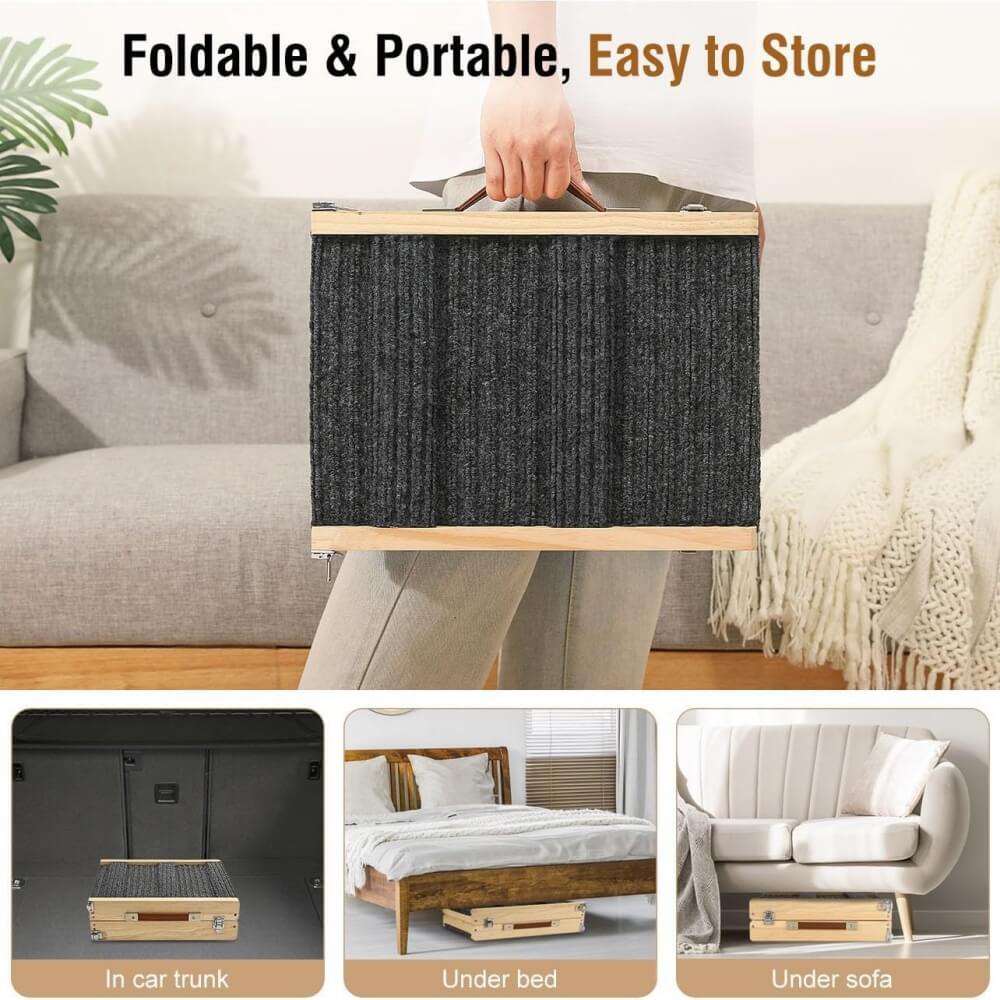 Rampa de perro de madera de 4 niveles, ajustable en altura, escaleras para perros plegables