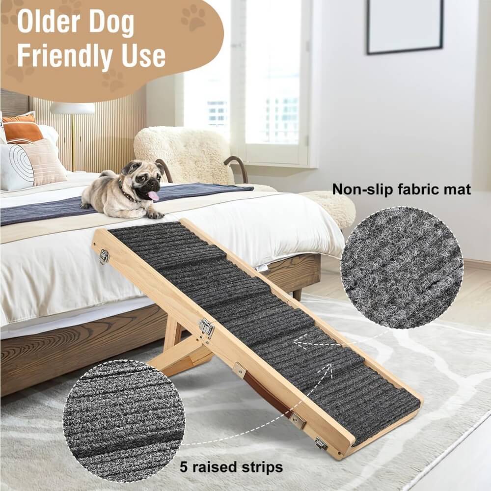 Rampa de perro de madera de 4 niveles, ajustable en altura, escaleras para perros plegables