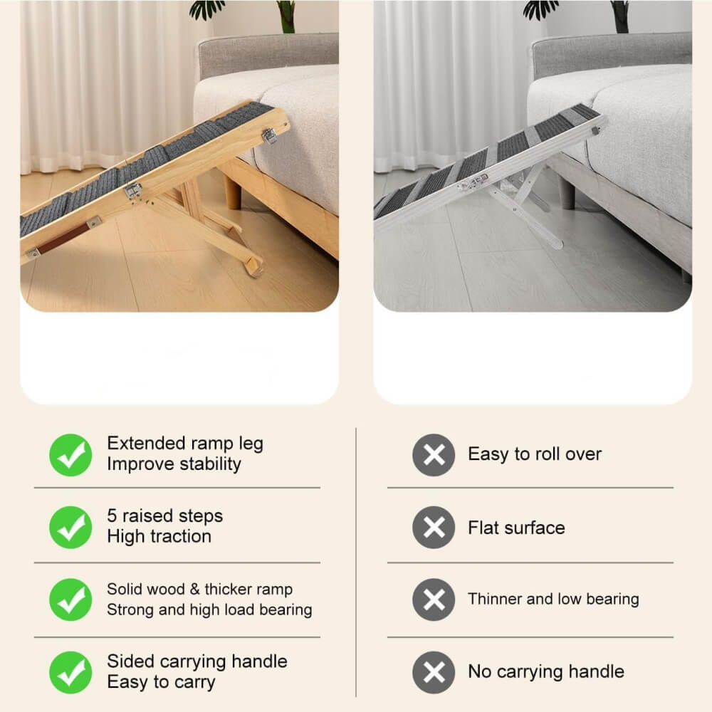 Rampa de perro de madera de 4 niveles, ajustable en altura, escaleras para perros plegables