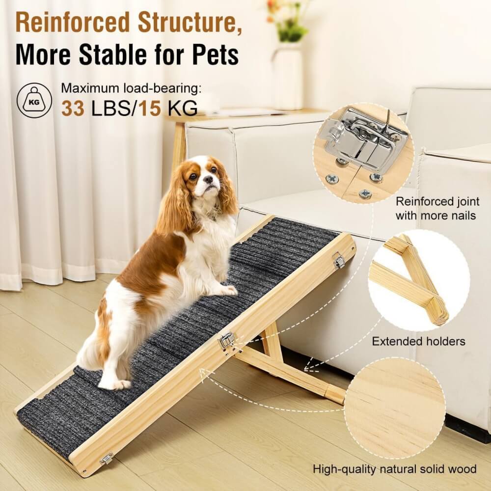Rampa de perro de madera de 4 niveles, ajustable en altura, escaleras para perros plegables