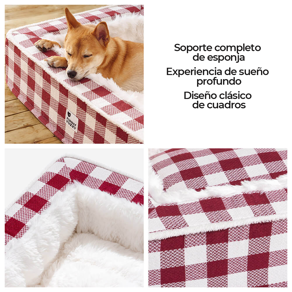 Paquete de Cama calmante antiansiedad para perros acogedora y clásica de tartán festivo-3pzas