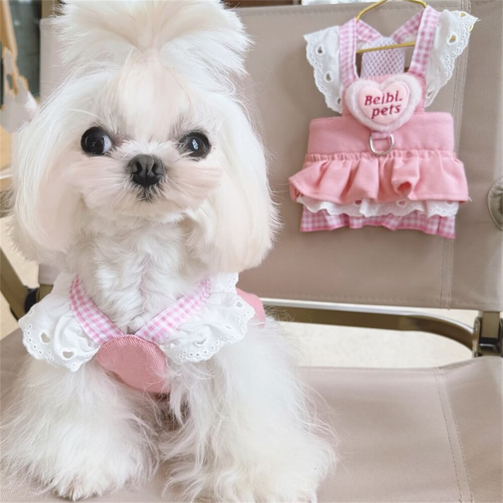 Vestido para perro con volantes de cuadros vichy rosas: dulce y elegante para uso diario