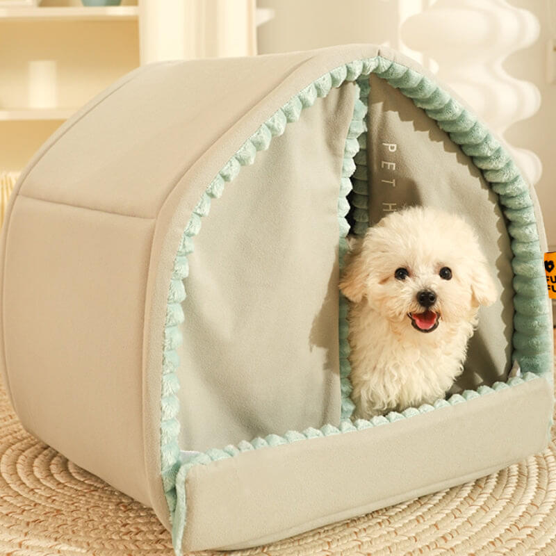 Casa para mascotas con doble cortina Cama cerrada para perros