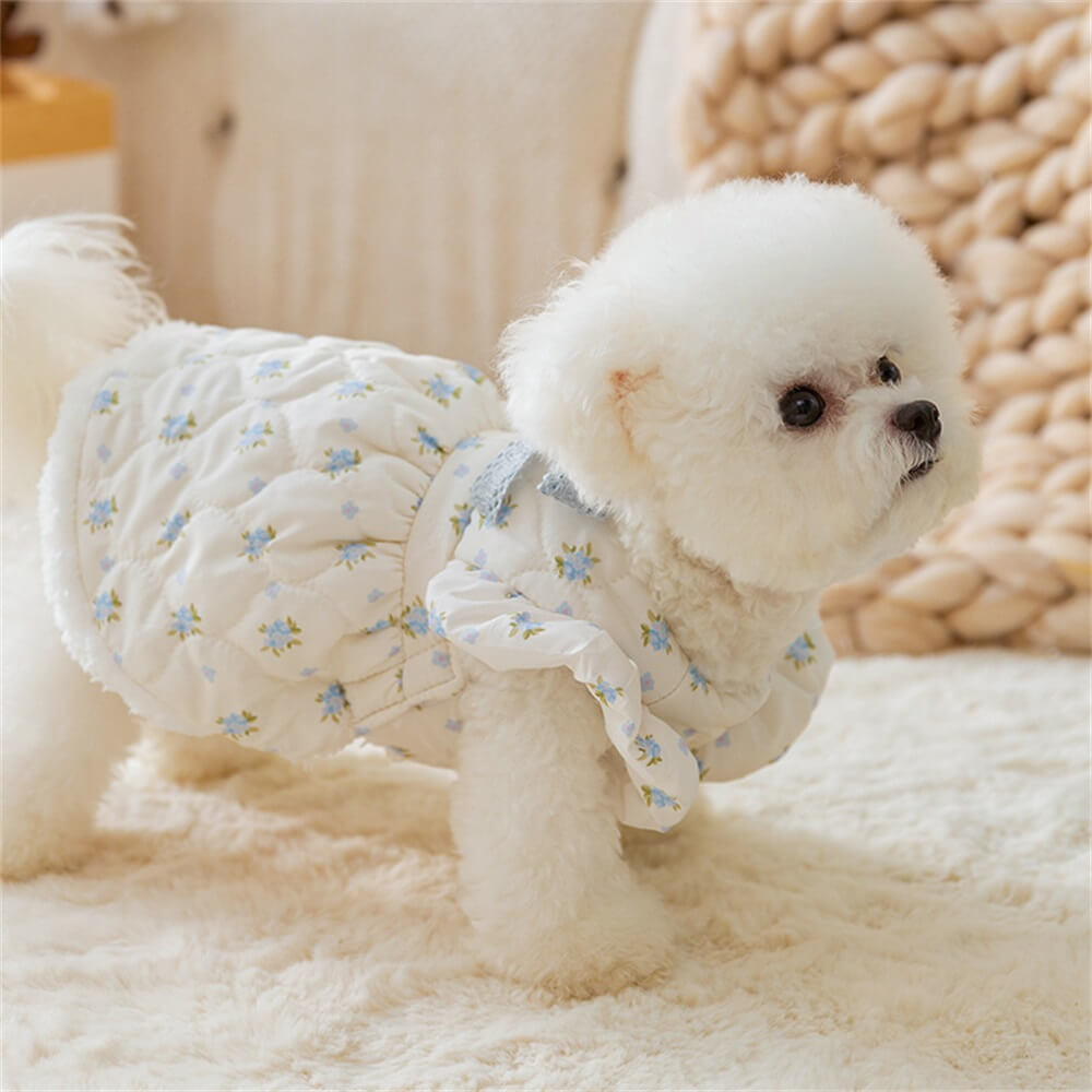 Chaqueta acolchada con estampado floral y lazo para perros: abrigo de invierno perfecto para perros pequeños