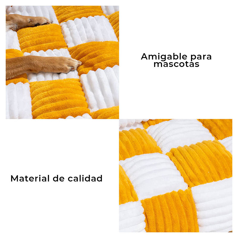 Cubierta Protectora de Muebles y Alfombra Acogedora de Cuadros Crema para Perros