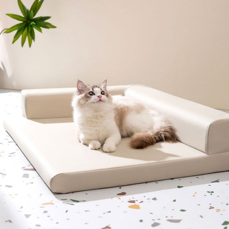 Cama de cuero para perros y gatos con protector de cuello, sofá cama de estilo moderno