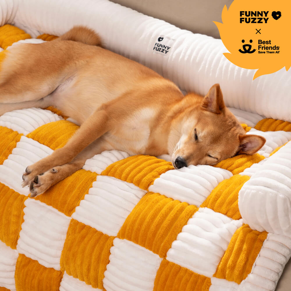 Cubierta protector de muebles para perros acogedores a cuadros de crema cuadrado