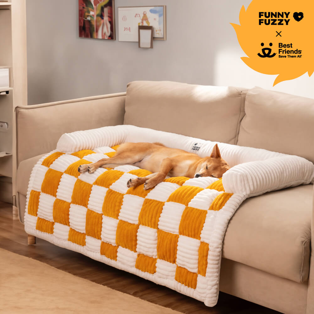 Cubierta protector de muebles para perros acogedores a cuadros de crema cuadrado
