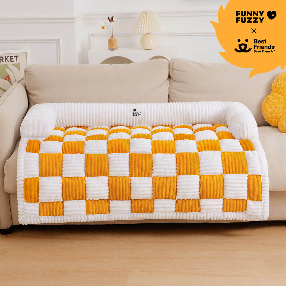 Cubierta protector de muebles para perros acogedores a cuadros de crema cuadrado