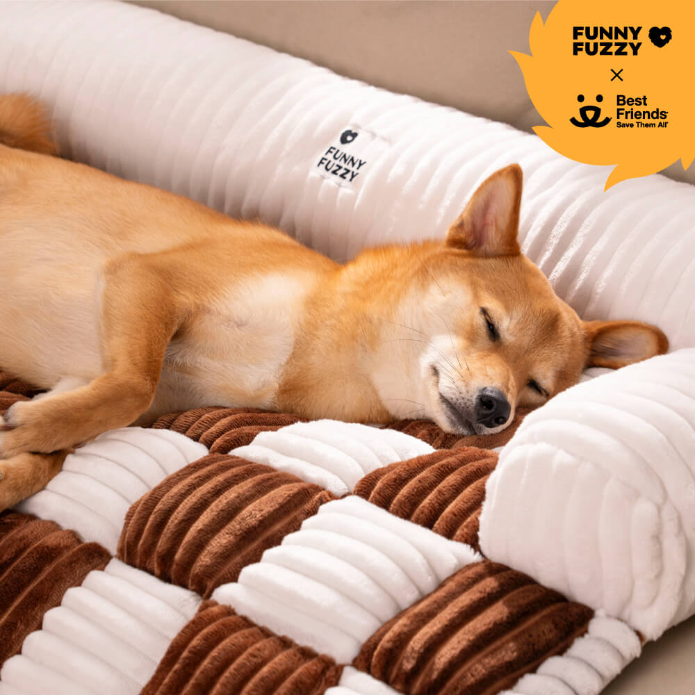 Cubierta protector de muebles para perros acogedores a cuadros de crema cuadrado